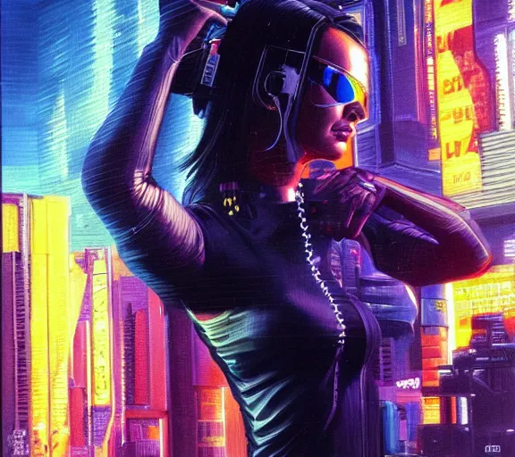 Prompt: a portrait of a cyberpunk all chrome, Night City, cyberpunk 2077, very very coherent painting, 1979 OMNI Magazine Cover, street level neo-Tokyo in Cyberpunk 2045 style by Vincent Di Fate by mark arian by artgerm, 4k, 8k, HD, trending on artstation