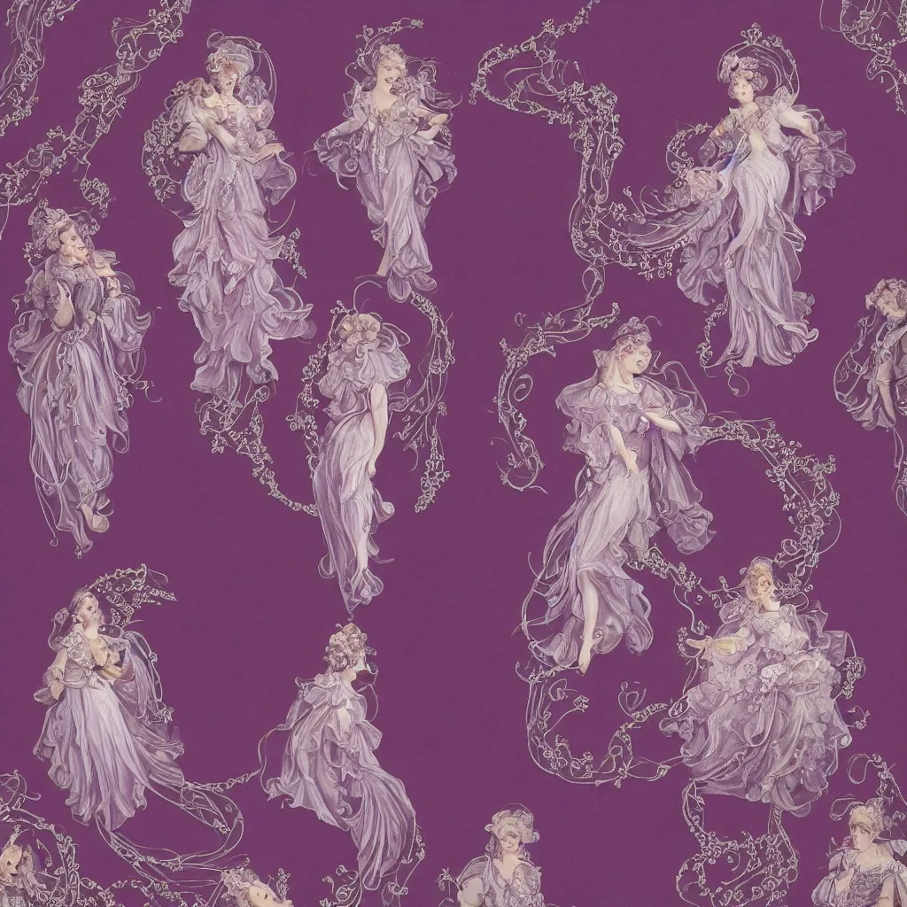 Image similar to purple dress design in the style of rococo,Victorian era,As elegant as a jellyfish,Jewelry twining,dreamy, soft,Backlight ,luminescence,highly detailed,8k