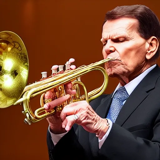 Prompt: kenneth copeland playing trumpet in church