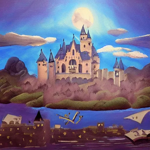 Image similar to Castle+moon+river+painting+ evil+smoke