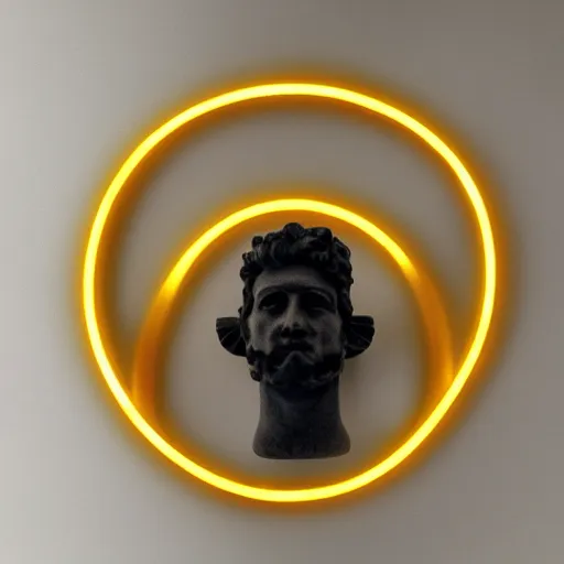 Image similar to a neon ring around a renaissance statue head