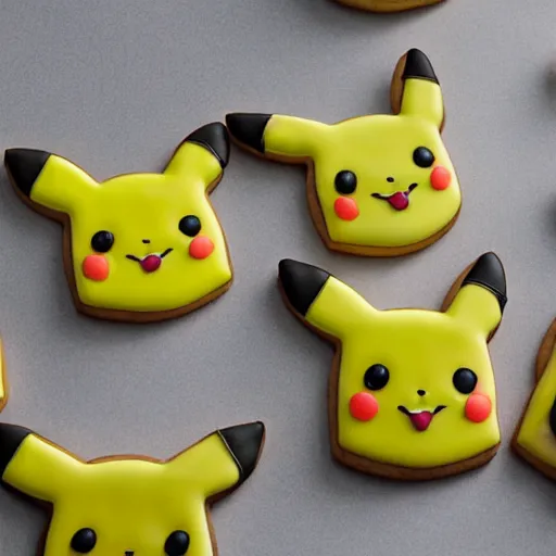 Image similar to hyperrealistic photo of pikachu shaped cookies