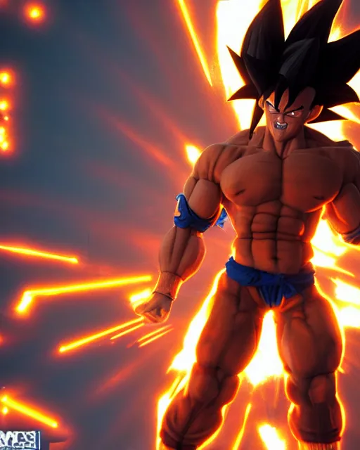 Image similar to 3 d high octane render, 8 k cgi, unreal engine, photorealistic goku, portrait, dynamic lighting, photorealistic, unreal engine, octane, ultra detailed, detailed faces, hd quality