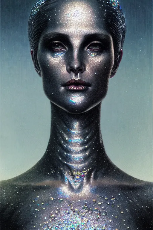 Prompt: pearlescent black lilith! the mother of all monsters!!, covered in iridescent glitter!!, raining ash, fine art masterpiece, highly detailed dino valls wayne barlowe machiej kuciara, dramatic lighting, long shot, high angle, uhd 8 k, sharp focus