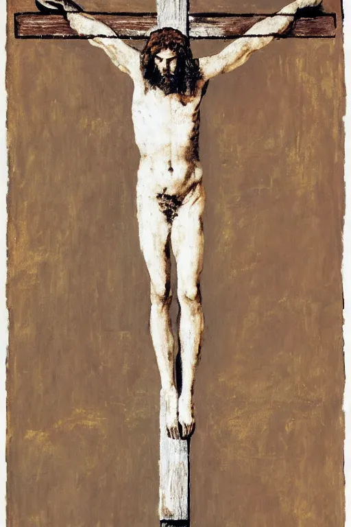 Image similar to jesus christ crucified painted by cy twombly and andy warhol