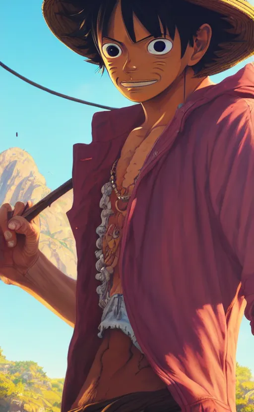 Prompt: highly detailed portrait of luffy in gta v, stephen bliss, unreal engine, fantasy art by greg rutkowski, loish, rhads, ferdinand knab, makoto shinkai and lois van baarle, ilya kuvshinov, rossdraws, tom bagshaw, global illumination, radiant light, detailed and intricate environment