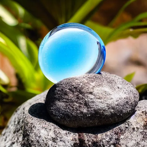 Prompt: perfume bottle on a tropical oasis small rock floating in the reflective blue sea surrounded by plethora of fauna and flora, bright blue skies up close shot, white background, zen, light, modern minimalist f 2 0 clean