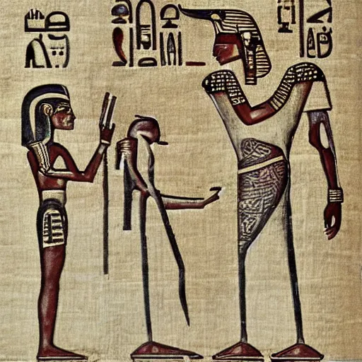 Prompt: pharaonic drawing on papyrus of a Pharaoh proposing to his lover