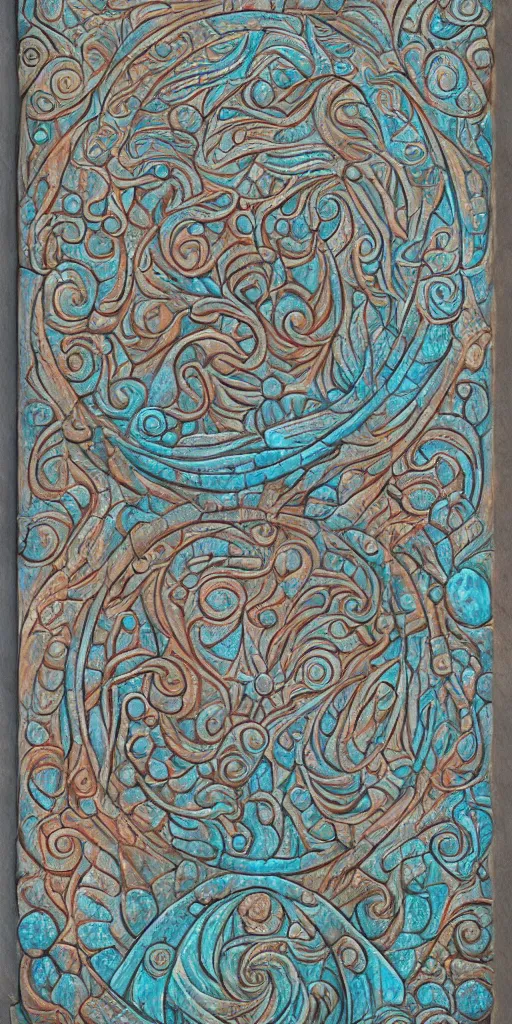 Image similar to intricate colourfully painted carved Soapstone relief paneling, pearl and pale blue toned, celestial, cosmos, galaxies, planets, divinity, moon goddess, mother earth, Earth Goddess mythology, Gaia, angels, dream atmosphere, Ghostly, crystaline celtic, insanly detailed , artstation, wallpaper, hyper realistic, realistic lighting