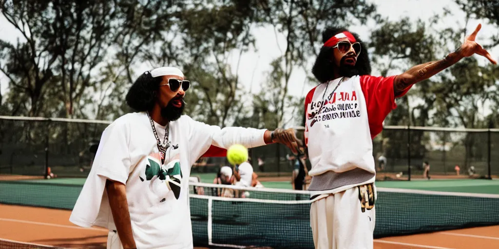 Prompt: a swagged out photo of mac dre thizzing, chillin at the tennis court with his headband on, al boo boo, the genie of the lamp, the eagle has landed, thizzlamic, stylized, 8 k, uhd.