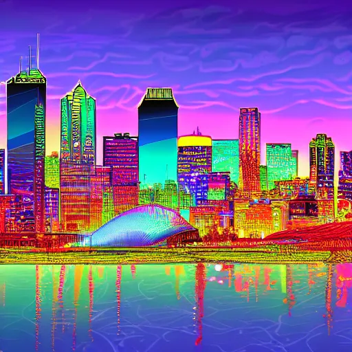 Image similar to milwaukee skyline highly detailed, award-winning digital art in the style of Android Jones