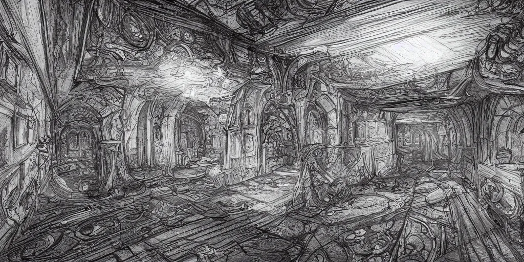 Prompt: Caelum sky subterranean horizon mystery, intricate drawing, oratio pro aris et focis, realistic fantasy, establishing shot, 8k resolution, dramatic lighting