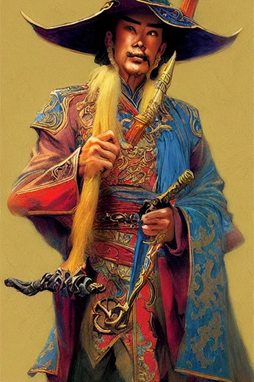 Prompt: wizard, character design, ming dynasty, colorful, painting by gaston bussiere, craig mullins, j. c. leyendecker, tom of finland