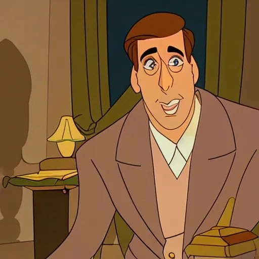 Prompt: steve carell in anastasia, don bluth animation, film still