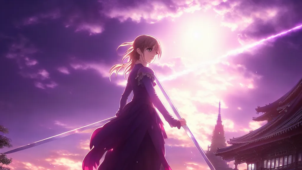 Image similar to medium portrait emma watson in heavens feel movie, detailed face, violet evergarden, tokyo, ufotable, key visual, cinematic, city background, night time, street, fate stay night, unlimited blade works, greg rutkowski, high resolution, street clothes, anime, high budget