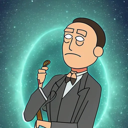Image similar to Nikola Tesla in the style of rick and morty