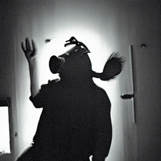 Image similar to creppy 2 0 0 3 photo of a pig masked man screaming in a dark room