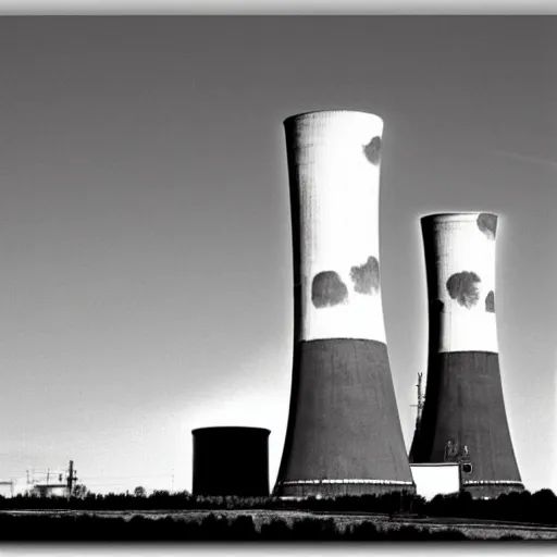 Image similar to black and white photo of a nuclear facility