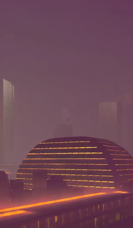 Image similar to futuristic urban island city at dusk. the imposing silhouette of a shadowy space cop. cgartist. leading lines. volumetric lighting. god rays. edward hopper. digital matte painting. akeystu. # c 4 d