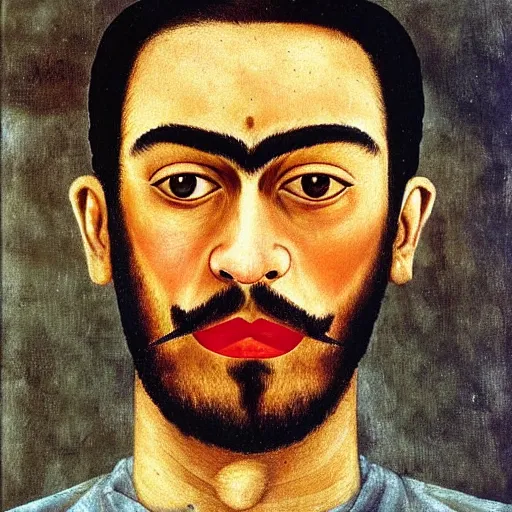 Image similar to a portrait of a bearded man by frida kahlo