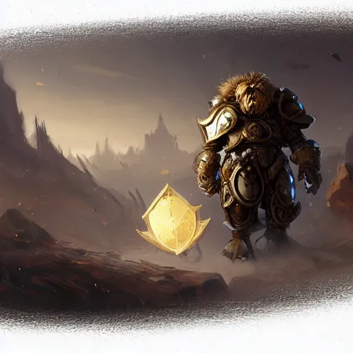 Image similar to heavy armored knight with the head of a lion, epic fantasy style, in the style of Greg Rutkowski, hearthstone artwork