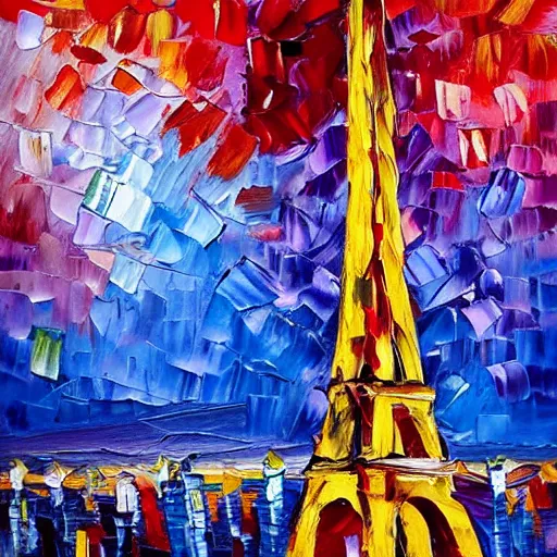 Image similar to palette knife oil painting of paris in outer space