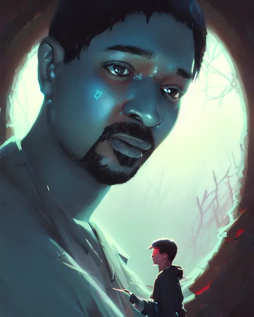 Prompt: portrait of young ghostface killah, stephen bliss, unreal engine, fantasy art by greg rutkowski, loish, rhads, ferdinand knab, makoto shinkai and lois van baarle, ilya kuvshinov, rossdraws, tom bagshaw, global illumination, fan art, radiant light, detailed and intricate environment