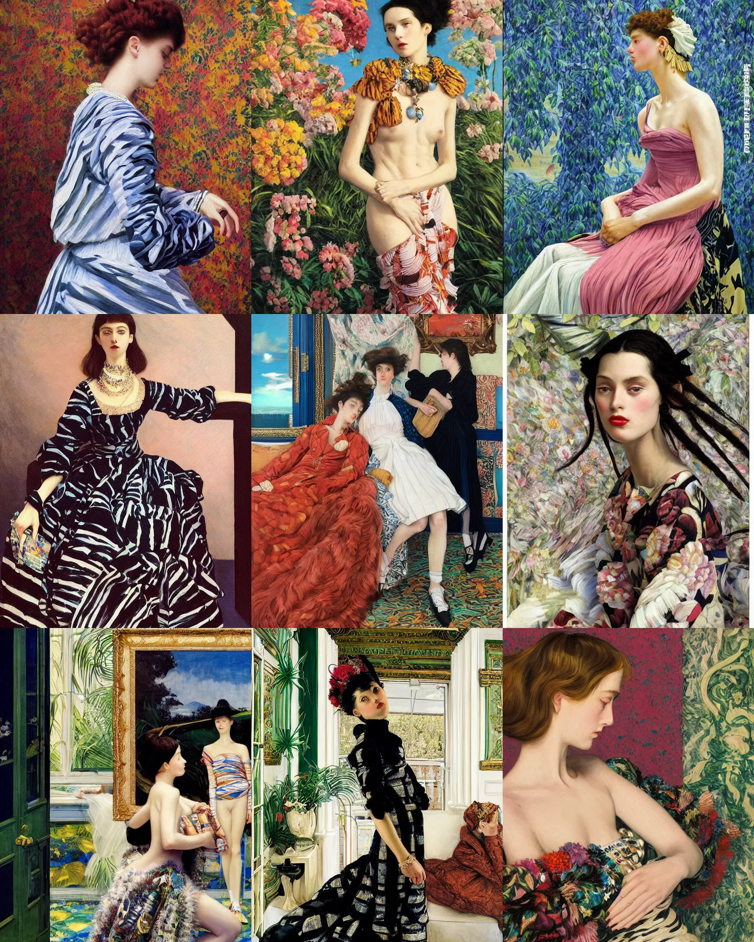 Prompt: a highly - detailed vaporwave painting by james tissot and vogue magazine and zinaida serebriakova and edward hopper and annie leibovitz of a modern!!!!! 2 0 1 0 s vogue fashion photography portrait, studio photography portrait, simple background, fully - clothed!!!.