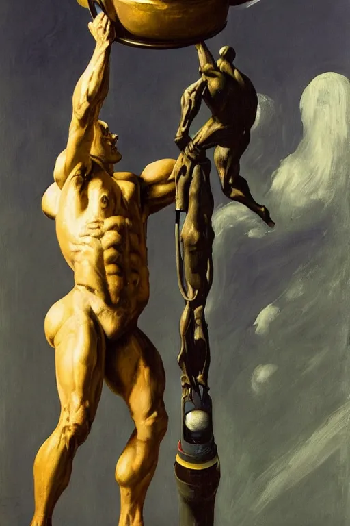 Image similar to bodybuilder in an astronaut helmet lifts a statue of a horse, highly detailed painting by francis bacon, edward hopper, adrian ghenie, gerhard richter, and james jean soft light 4 k,