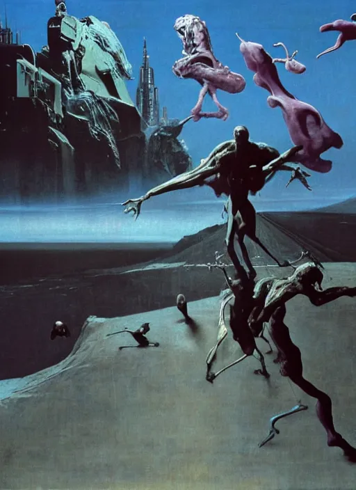 Image similar to hyper realistic high quality scene of the end of the world by francis bacon and zdzisław beksinski and norman rockwell and greg rutkowskiweta studio, tokyo futuristic in background, and lucasfilm, still from the movie armageddon in the style of c. leyendecker, realm of the ovarian machine, horror art, the darkest hour