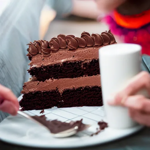 Prompt: velociraptor devouring a chocolate cake, movie still