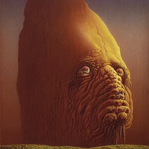 Image similar to the creature calls out by Zdzisław Beksiński