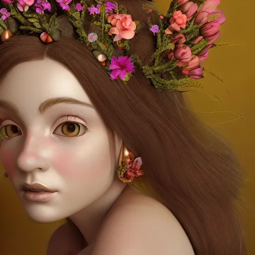 Image similar to a beautiful 3d render illustration of a flower princess, featured on artstation, blender, zbrush