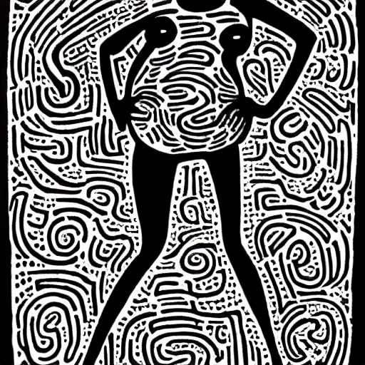 Image similar to a black woman with curly hair, pregnant, by keith harring, intricate details