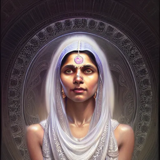 Image similar to ultra realistic illustration, a indian digital ghost, transparent, static, intricate, elegant, highly detailed, digital painting, artstation, concept art, smooth, sharp focus, illustration, art by artgerm and greg rutkowski and alphonse mucha