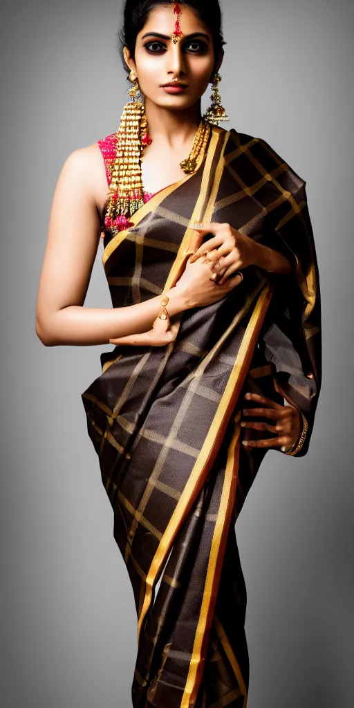 Prompt: beautifull indian model, wearing louis vuitton saree, luxury materials, symmetrical, cinematic, elegant, professional studio light, real dlsr photography, sharp focus, 4 k, ultra hd, sense of awe, high fashion