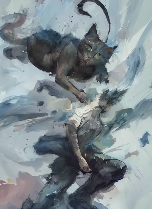 Image similar to semi reallistic gouache gesture painting, by yoshitaka amano, by ruan jia, by Conrad roset, by dofus online artists, detailed anime 3d render of cats fighting,cats, felines, meow, cats, portrait, cgsociety, artstation, rococo mechanical, Digital reality, sf5 ink style, dieselpunk atmosphere, gesture drawn