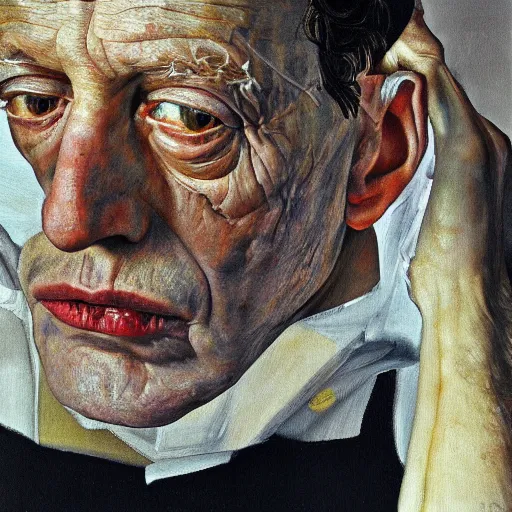 Image similar to high quality high detail painting by lucian freud, hd, exaggerated portrait of a lord, photorealistic lighting