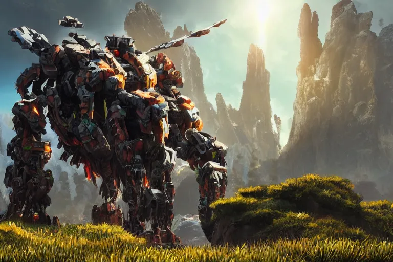 Image similar to tremortusk machine mecha animal beast robot of horizon forbidden west horizon zero dawn bioluminiscence global illumination ray tracing hdr fanart arstation by sung choi and eric pfeiffer and gabriel garza and casper konefal