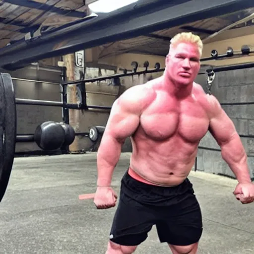 Prompt: Brock Lesnar working out in a trainyard, brock Lesnar workout in boxcar