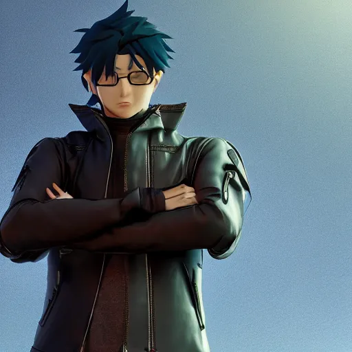 Image similar to an epic anime of a energy man, leather jacket, leather gloves, ghibli, unreal 5, octane render, rpg portrait, dynamic lighting, epic, epic anime, 2 d