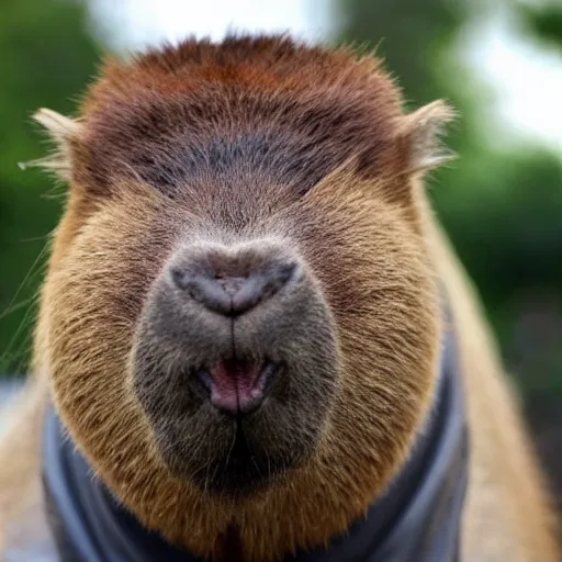 Image similar to capybara head, a man wearing a suit capybara head