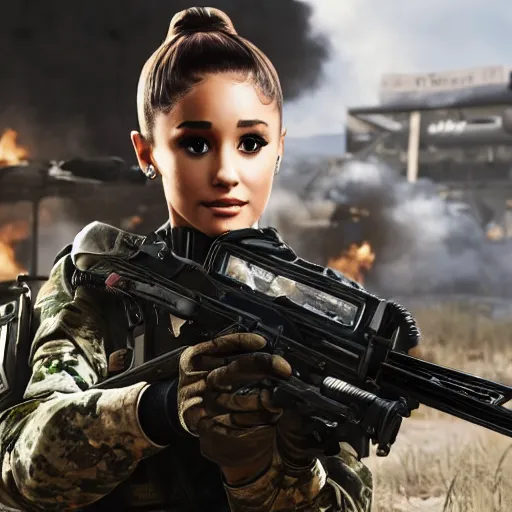 Image similar to Ariana Grande in Call of Duty, 4k