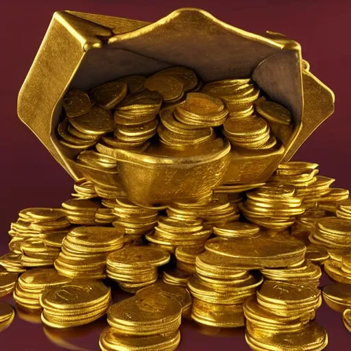 Prompt: a chest full of gold coins, pirate treasure, close up photo, realistic, ultra detailed.