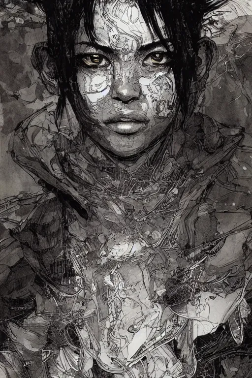 Prompt: portrait of makima from chainsaw man manga, pen and ink, intricate line drawings, by craig mullins, ruan jia, kentaro miura, greg rutkowski