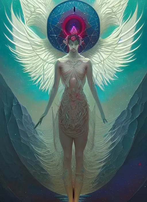 Image similar to symmetry!! cancer!!!! highly detailed, high contrast, light reflection, delicate patterns with feather texture, shining angel sword, trippy, nebula, trending on art station by artgem, by peter mohrbacher, by wlop, by ruan jia