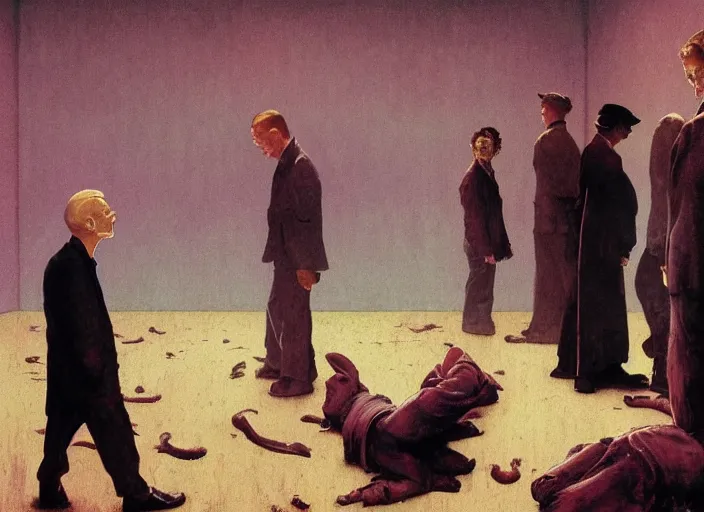 Prompt: a still from the film the shawshank redemption by francis bacon, surreal forest, norman rockwell and james jean, greg hildebrandt, and mark brooks, triadic color scheme, by greg rutkowski, in the style of francis bacon and syd mead and edward hopper and norman rockwell and beksinski, dark surrealism, open ceiling