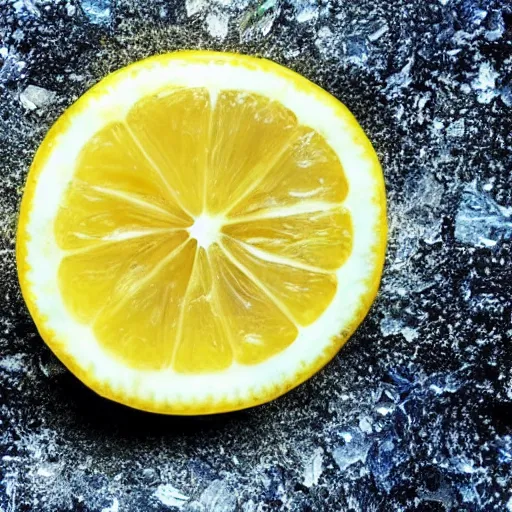 Prompt: A lemon is made of crystal rock.