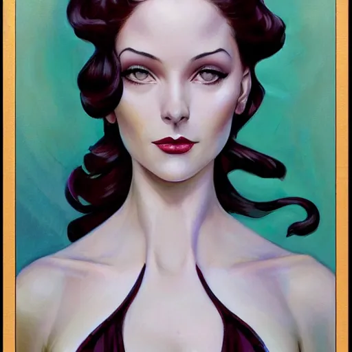 Image similar to a streamline moderne, ( art nouveau ), mixed - race portrait in the style of charlie bowater, and in the style of donato giancola, and in the style of charles dulac. intelligent, beautiful eyes. symmetry, ultrasharp focus, dramatic lighting, semirealism, intricate symmetrical ultrafine background detail.