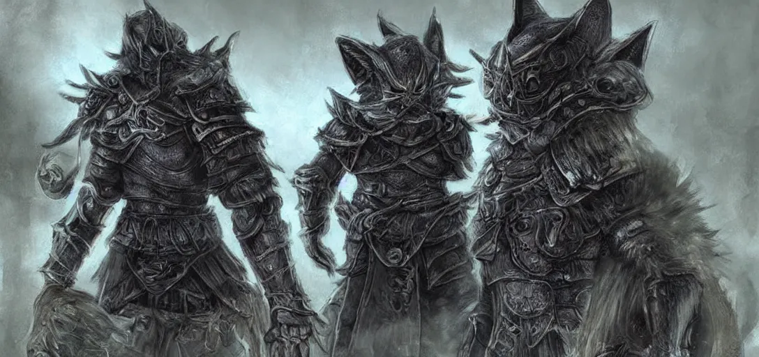 Image similar to Dark souls style armor wearing cute cats